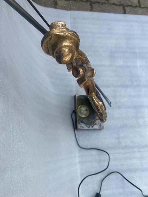 1970/80 Lampada a violino in bronzo e paté de verre, scultura firmata LOHE