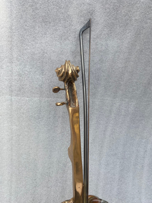 1970/80 Lampada a violino in bronzo e paté de verre, scultura firmata LOHE
