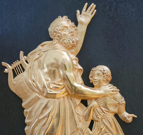 large gilt bronze and patinated "HOMERE" clock, Restoration period, 50 cm
