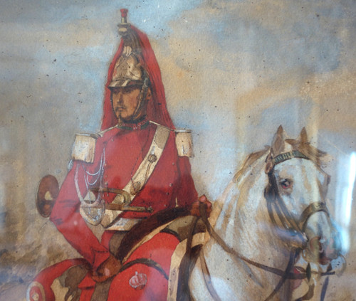 Acquerello Trompette d'Ordonnance de Dragons, periodo 2° Impero in Crimea