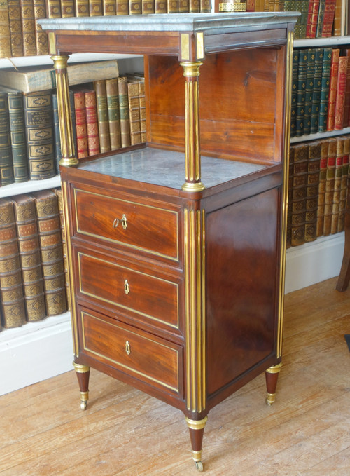 Barbière Toilettentisch aus der Zeit des Louis XVI Directoire aus Mahagoni und blauem Marmor Turquin