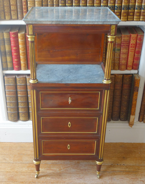 Barbière Toilettentisch aus der Zeit des Louis XVI Directoire aus Mahagoni und blauem Marmor Turquin