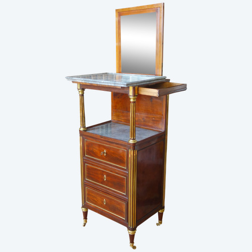 Barbière Toilettentisch aus der Zeit des Louis XVI Directoire aus Mahagoni und blauem Marmor Turquin