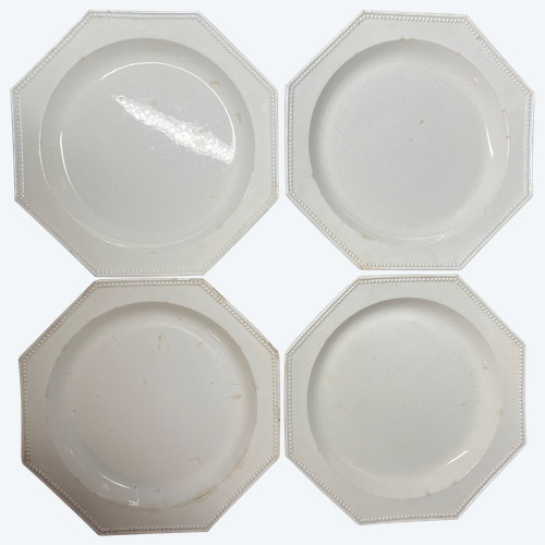 4 white octagonal soup plates with pearled rims Montereau 1803-1810