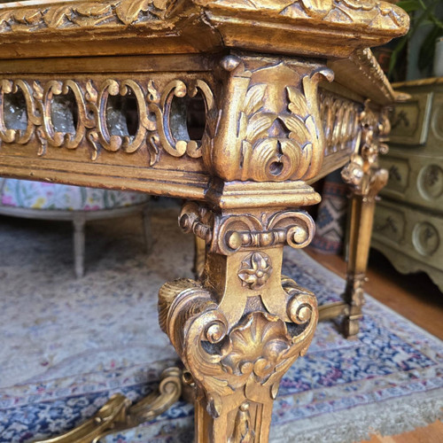 Tavolo da centro in legno dorato in stile Luigi XIV, XIX secolo.
