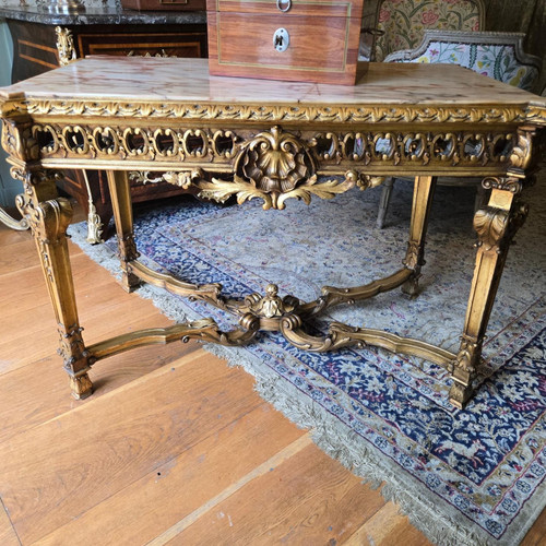 Tavolo da centro in legno dorato in stile Luigi XIV, XIX secolo.