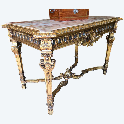Tavolo da centro in legno dorato in stile Luigi XIV, XIX secolo.