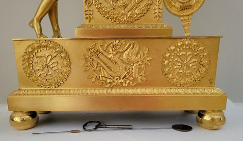 Empire "APOLLON" gilt bronze clock signed Denière et Matelin fabricants de bronzes.