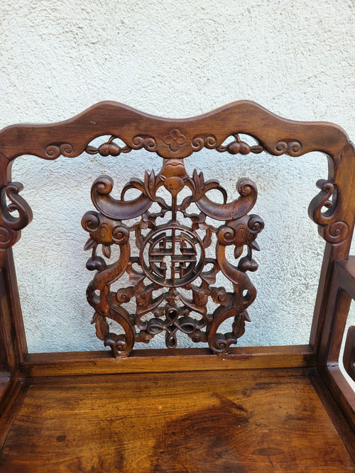 Paire De Fauteuils En Bois Sculpté, Chine, Fin XIXème Début XXème Siècle