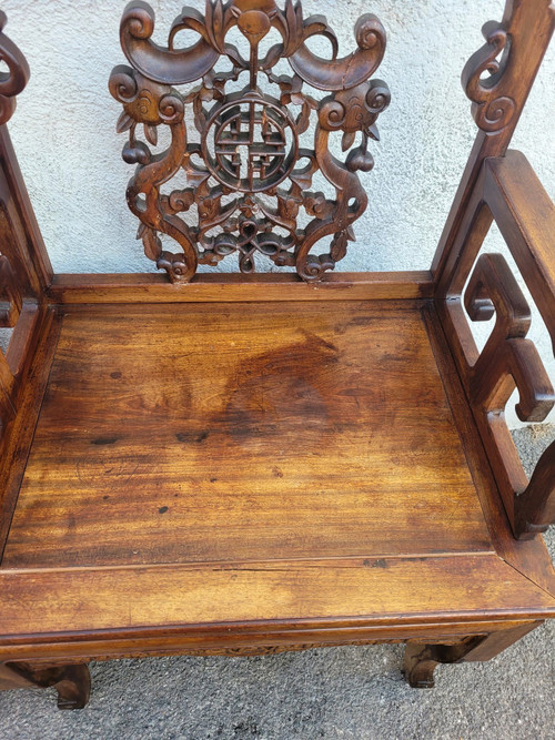 Paire De Fauteuils En Bois Sculpté, Chine, Fin XIXème Début XXème Siècle