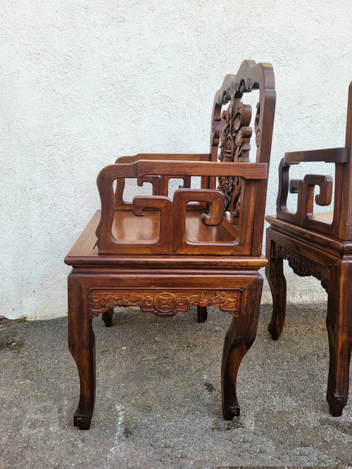 Paire De Fauteuils En Bois Sculpté, Chine, Fin XIXème Début XXème Siècle