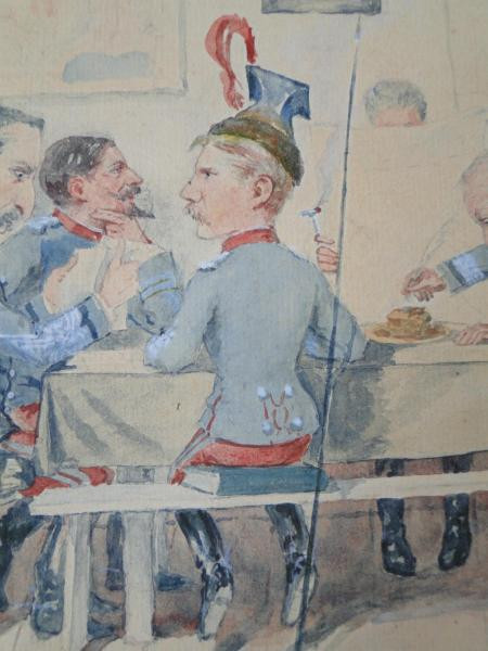 Aquarell auf Papierkarikatur von Gressot Colonel de Lignières 2. Jägerregiment