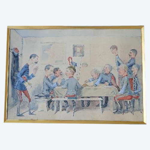 Aquarell auf Papierkarikatur von Gressot Colonel de Lignières 2. Jägerregiment