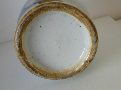 Vaso cinese blu e bianco con decorazione di foglie antiche