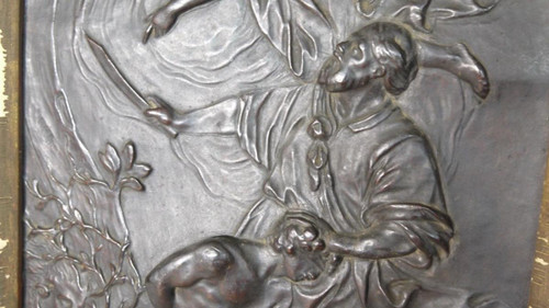 Cornice in pelle Scena religiosa gotica del XIX secolo