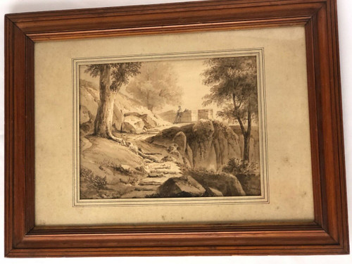 Drawing or wash by Jean-Jacques Champin scene with character