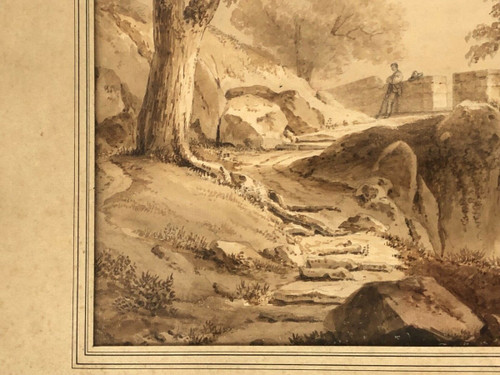 Drawing or wash by Jean-Jacques Champin scene with character