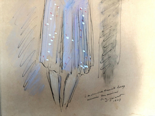 Watercolor drawing enhanced with a woman 1943 signed André Dignimont