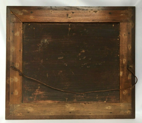 Huile sur panneau de bois par Chevallier 1878 scène Barbizon cadre en bois