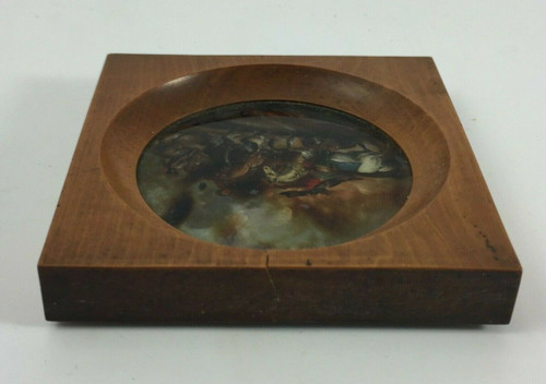 Miniature sous verre scène de bataille avec chevaux XIXe cadre en bois