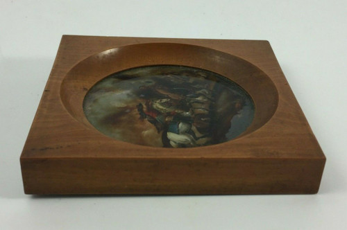 Miniature sous verre scène de bataille avec chevaux XIXe cadre en bois