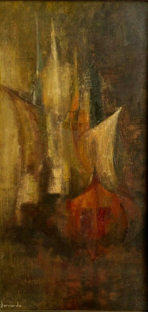 Huile sur carton par Bernardo composition abstraite 1950