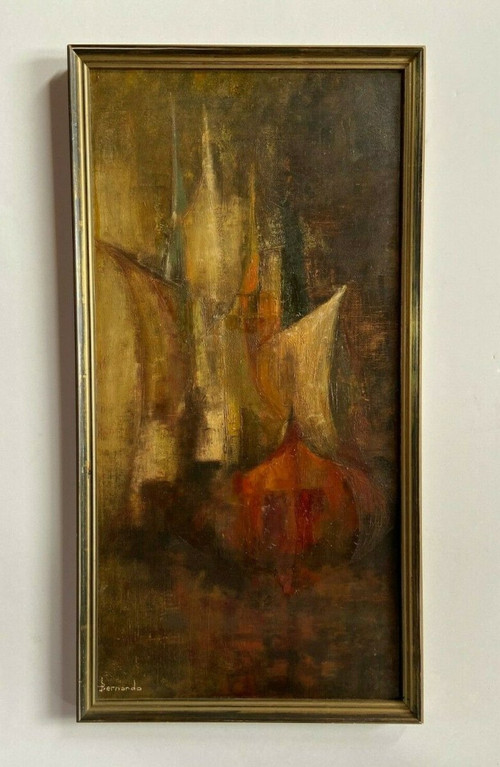Huile sur carton par Bernardo composition abstraite 1950