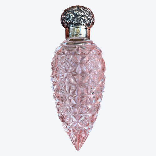 Silver and crystal salt flask, England, 19th century