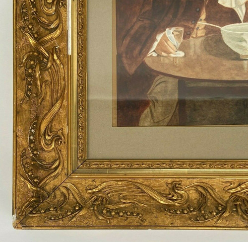 Watercolor on Leray paper Interior scene Men's tavern from the 18th century