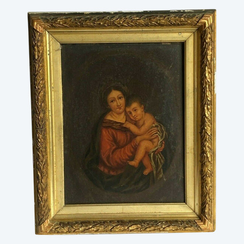 Öl auf Holz, Jungfrau Maria, italienisches Werk des 19. Jahrhunderts, goldener Rahmen