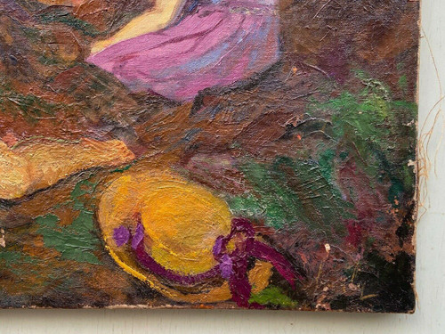 Öl auf Leinwand, Strandszene, 1930, Malerstaffelei