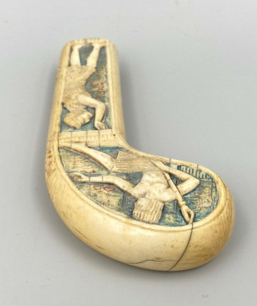 Pommeau de canne polychrome XIXe décor d'Egyptiens Napoléon III