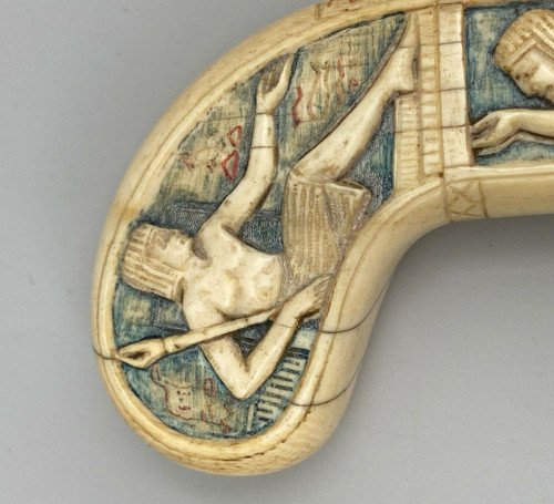 Pommeau de canne polychrome XIXe décor d'Egyptiens Napoléon III