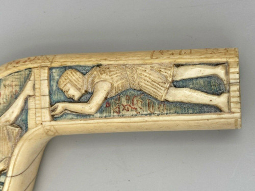 Pommeau de canne polychrome XIXe décor d'Egyptiens Napoléon III