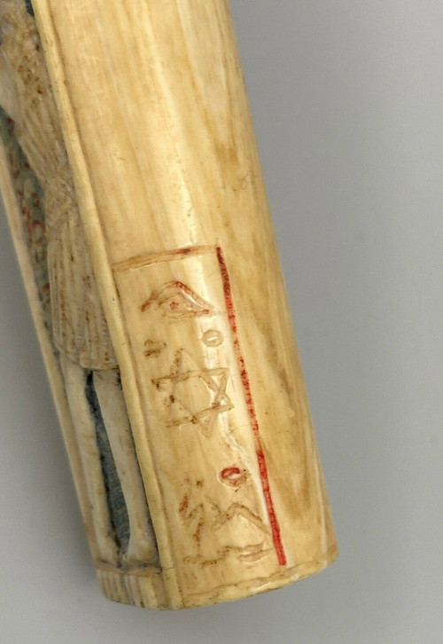 Pommeau de canne polychrome XIXe décor d'Egyptiens Napoléon III