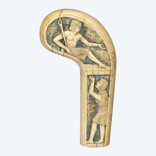 Pommeau de canne polychrome XIXe décor d'Egyptiens Napoléon III