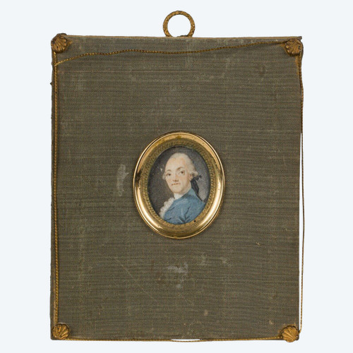 18th century miniature signed portrait of gentleman green cloth frame