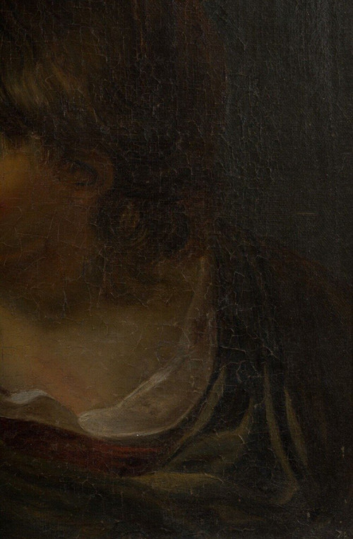 Ritratto di giovane donna olio su tela 18° secolo con cornice dorata