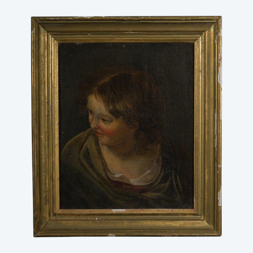Ritratto di giovane donna olio su tela 18° secolo con cornice dorata