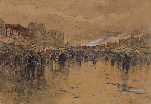 Acquerello su carta di Francis Garat Scena di strada Parigi XX arrondissement