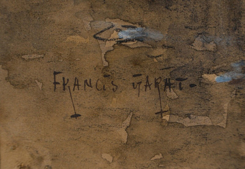 Acquerello su carta di Francis Garat Scena di strada Parigi XX arrondissement