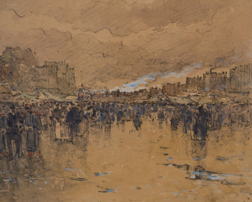 Acquerello su carta di Francis Garat Scena di strada Parigi XX arrondissement