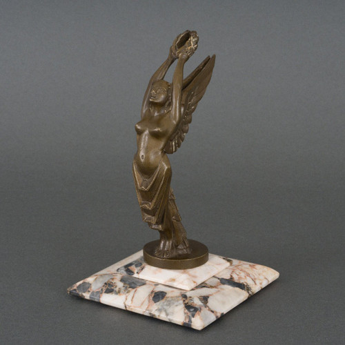 Mascotte La Gloire di H. Molins 1930 patina marrone base in marmo bronzo