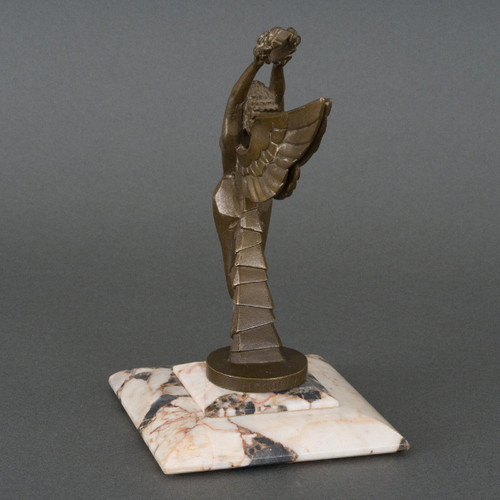 Mascotte La Gloire di H. Molins 1930 patina marrone base in marmo bronzo