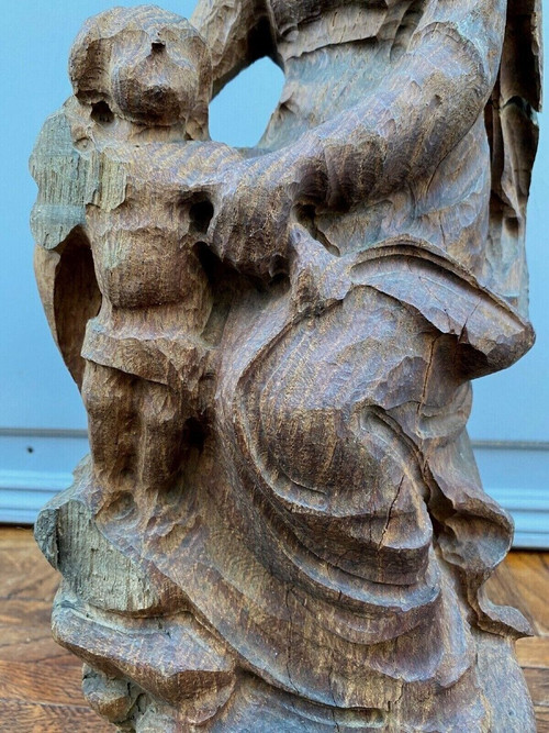 Vergine con Bambino in legno di quercia intagliato, inizio XX secolo, taglio diretto