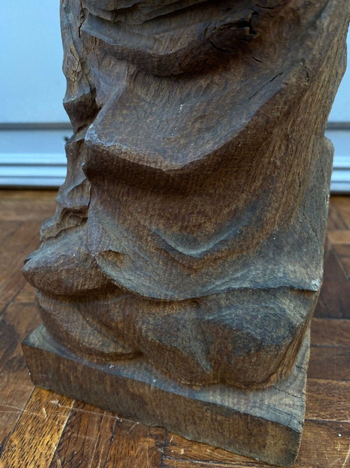 Vergine con Bambino in legno di quercia intagliato, inizio XX secolo, taglio diretto