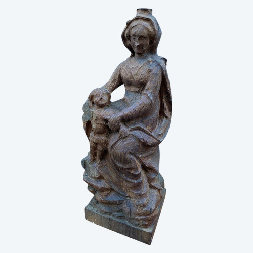 Vergine con Bambino in legno di quercia intagliato, inizio XX secolo, taglio diretto