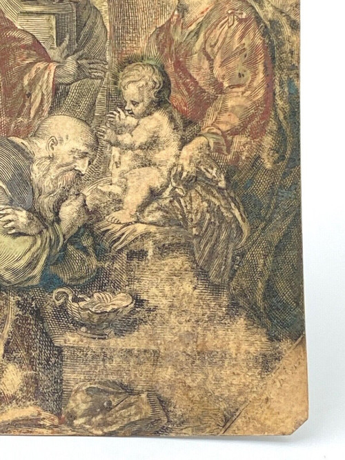 Parchemin XVIIe peinture religieuse scène à l'Antique