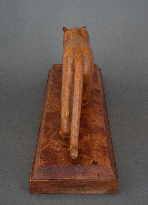 Art Deco wooden cube-shaped panther carved in the 1930s