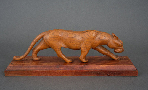 Art Deco wooden cube-shaped panther carved in the 1930s
